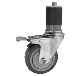 4" Expanding Stem Swivel Caster with Gray Polyurethane Tread and total lock brake