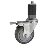 4" Expanding Stem Swivel Caster with Gray Polyurethane Tread and total lock brake