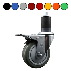 4" Expanding Stem Swivel Caster with Gray Polyurethane Tread and total lock brake