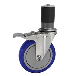 5" Expanding Stem Swivel Caster with Blue Polyurethane Tread and total lock brake