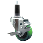 Service Caster 1-1/8 inch expanding stem 316 stainless steel swivel caster with a 3 inch green polyurethane wheel and a brake. Featuring stainless steel components, these casters are ideal for any equipment with round or square tube legs.