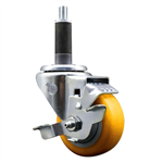 Service Caster 1 inch expanding stem 316 stainless steel swivel caster with a 3 inch yellow polyurethane wheel and a brake. Featuring stainless steel components, these casters are ideal for any equipment with round or square tube legs.