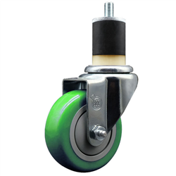 Service Caster 1-7/8 inch expanding stem 316 stainless steel swivel caster with a 3-1/2 inch green polyurethane wheel. Featuring stainless steel components, these casters are ideal for any equipment with round or square tube legs.