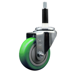 Service Caster 7/8 inch expanding stem 316 stainless steel swivel caster with a 3-1/2 inch green polyurethane wheel. Featuring stainless steel components, these casters are ideal for any equipment with round or square tube legs.