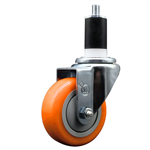 Service Caster 1-1/2 inch expanding stem 316 stainless steel swivel caster with a 3-1/2 inch orange polyurethane wheel. Featuring stainless steel components, these casters are ideal for any equipment with round or square tube legs.