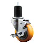 Service Caster 1-3/4 inch expanding stem 316 stainless steel swivel caster with a 3-1/2 inch yellow polyurethane wheel and a brake. Featuring stainless steel components, these casters are ideal for any equipment with round or square tube legs.