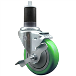 Service Caster 1-5/8 inch expanding stem 316 stainless steel swivel caster with a 4 inch green polyurethane wheel and a brake. Featuring stainless steel components, these casters are ideal for any equipment with round or square tube legs.