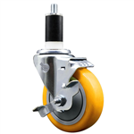 Service Caster 1-3/8 inch expanding stem 316 stainless steel swivel caster with a 4 inch yellow polyurethane wheel and a brake. Featuring stainless steel components, these casters are ideal for any equipment with round or square tube legs.