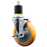 Service Caster 1-7/8 inch expanding stem 316 stainless steel swivel caster with a 5 inch yellow polyurethane wheel and a brake. Featuring stainless steel components, these casters are ideal for any equipment with round or square tube legs.