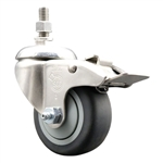 10mm threaded stem Grade 316 stainless steel swivel casters with 3 inch thermoplastic rubber tread wheel and total lock