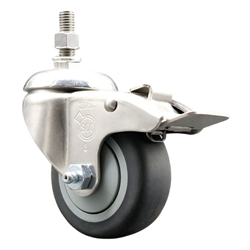 10mm threaded stem Grade 316 stainless steel swivel casters with 3 inch thermoplastic rubber tread wheel and total lock