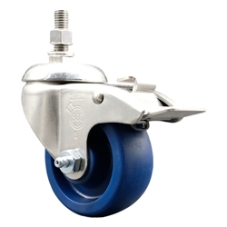 Service Caster #20 Series 12mm threaded stem Grade 316 stainless steel swivel casters with 3-1/2 inch solid blue polyurethane wheel and total lock provide a washable caster solution.