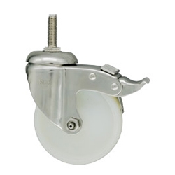 4 Inch Stainless Steel Threaded Stem Swivel Caster with White Nylon Wheel and Total Lock