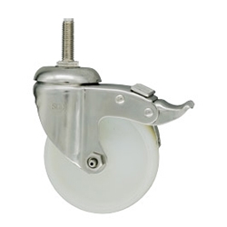 4 Inch Stainless Steel Metric Threaded Stem Swivel Caster with White Nylon Wheel and Total Lock