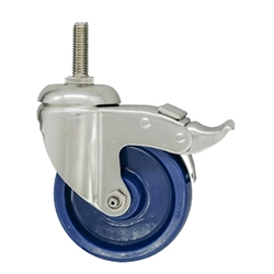 4" Grade 316 Stainless Steel Swivel Caster with Solid Polyurethane Tread and Total Lock Brake