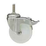5 Inch Stainless Steel Threaded Stem Swivel Caster with White Nylon Wheel and Total Lock
