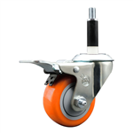 Service Caster 7/8 inch expanding stem 316 stainless steel swivel caster with a 3 inch orange polyurethane wheel and a total lock brake. Featuring stainless steel components, these casters are ideal for any equipment with round or square tube legs.