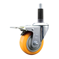 Service Caster 1 inch expanding stem 316 stainless steel swivel caster with a 3-1/2 inch yellow polyurethane wheel and a total lock brake. Featuring stainless steel components, these casters are ideal for any equipment with round or square tube legs.