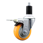 Service Caster 1-1/2 inch expanding stem 316 stainless steel swivel caster with a 3-1/2 inch yellow polyurethane wheel and a total lock brake. Featuring stainless steel components, these casters are ideal for any equipment with round or square tube legs.