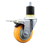 Service Caster 1-7/8 inch expanding stem 316 stainless steel swivel caster with a 3-1/2 inch yellow polyurethane wheel and a total lock brake. Featuring stainless steel components, these casters are ideal for any equipment with round or square tube legs.