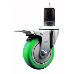 Service Caster 1-5/8 inch expanding stem 316 stainless steel swivel caster with a 4 inch green polyurethane wheel and a total lock brake. Featuring stainless steel components, these casters are ideal for any equipment with round or square tube legs.