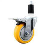 Service Caster 1-3/8 inch expanding stem 316 stainless steel swivel caster with a 4 inch yellow polyurethane wheel and a total lock brake. Featuring stainless steel components, these casters are ideal for any equipment with round or square tube legs.