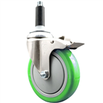 Service Caster 7/8 inch expanding stem 316 stainless steel swivel caster with a 5 inch green polyurethane wheel and a total lock brake. Featuring stainless steel components, these casters are ideal for any equipment with round or square tube legs.