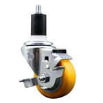 Service Caster 1-1/2 inch expanding stem  stainless steel swivel caster with a 3 inch yellow polyurethane wheel and a brake. Featuring stainless steel components, these casters are ideal for any equipment with round or square tube legs.