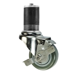 3" Expanding Stem Stainless Steel  Swivel Caster with Polyurethane Tread and Brake