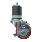 3" Expanding Stem Stainless Steel Swivel Caster with Red Polyurethane Tread and top lock brake