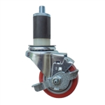 3-1/2" Expanding Stem Stainless Steel Swivel Caster with Red Polyurethane Tread and top lock brake