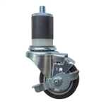 3-1/2" Expanding Stem Stainless Steel Swivel Caster with Black Polyurethane Tread and top lock brake
