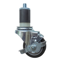 3-1/2" Expanding Stem Stainless Steel Swivel Caster with Black Polyurethane Tread and top lock brake