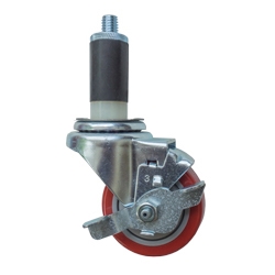 3-1/2" Expanding Stem Stainless Steel Swivel Caster with Red Polyurethane Tread and top lock brake