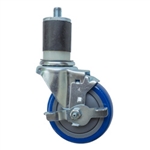 4" Expanding Stem Stainless Steel Swivel Caster with Blue Polyurethane Tread and top lock brake