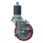 4" Expanding Stem Stainless Steel Swivel Caster with Red Polyurethane Tread and top lock brake