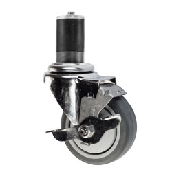 4" Expanding Stem Stainless Steel Swivel Caster with Polyurethane Tread and top lock brake