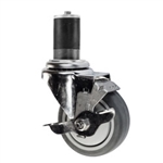 4" Expanding Stem Stainless Steel Swivel Caster with Polyurethane Tread and top lock brake