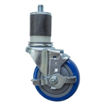 4" Expanding Stem Stainless Steel  Swivel Caster with Blue Polyurethane Tread and top lock brake