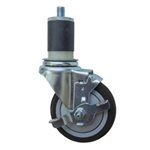 4" Expanding Stem Stainless Steel  Swivel Caster with Black Polyurethane Tread and top lock brake