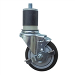4" Expanding Stem Stainless Steel  Swivel Caster with Black Polyurethane Tread and top lock brake