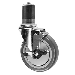 5" Expanding Stem Stainless Steel Swivel Caster with Polyurethane Tread and top lock brake