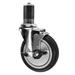 5" Expanding Stem Stainless Steel Swivel Caster with Black Polyurethane Tread and top lock brake