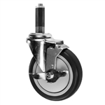 5" Expanding Stem Stainless Steel Swivel Caster with Black Polyurethane Tread and top lock brake