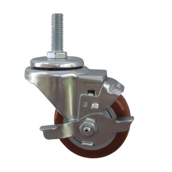 3" Stainless Steel Swivel Threaded Stem Caster with Maroon Polyurethane Tread and Brake