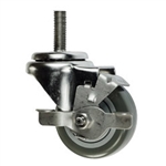 3" metric threaded stem Swivel Caster with Polyurethane Tread and Brake