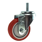 3" Stainless Steel Threaded Stem Swivel Caster with Red Polyurethane Tread