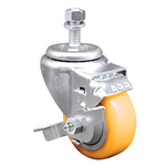 1/2 inch threaded stem stainless steel swivel caster with a 3-1/2 inch yellow polyurethane tread wheel and brake