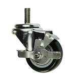 10mm Stainless Steel Threaded Stem Swivel Caster with a Black Polyurethane Tread Wheel