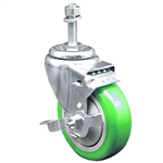 10mm threaded stem stainless steel swivel caster with a 4 inch green polyurethane tread wheel and brake